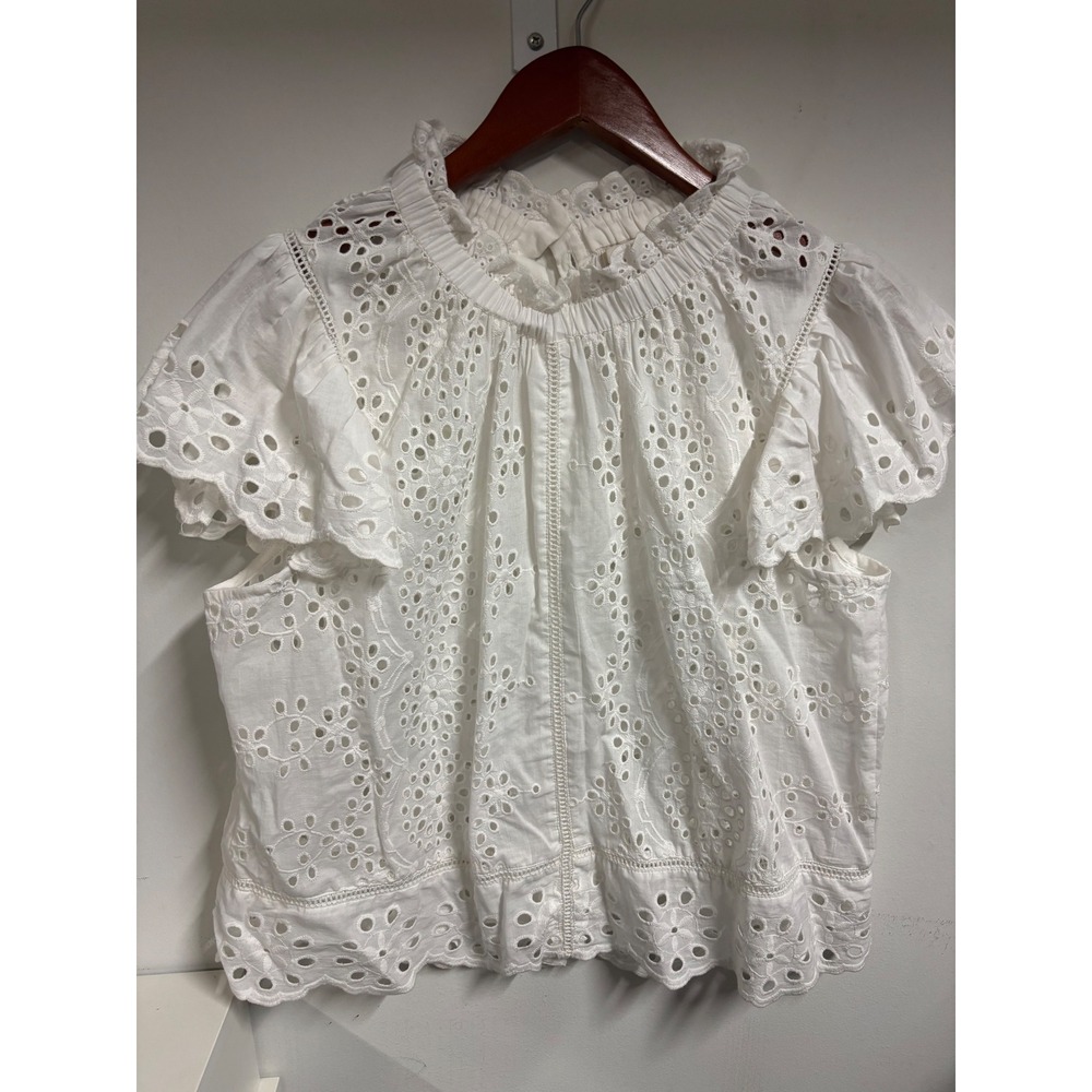 Women's Lace Blouse Jennifer & Grace White Smocked Neck Medium